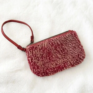 Patricia Nash Leather Sherpa Berry Red Wristlet wallet